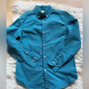 J Crew Crewcuts Boys Blue Aqua Checkered Button Down Shirt 12